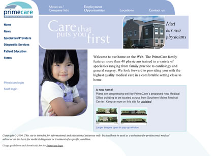 Home page of Primecare Physicians
