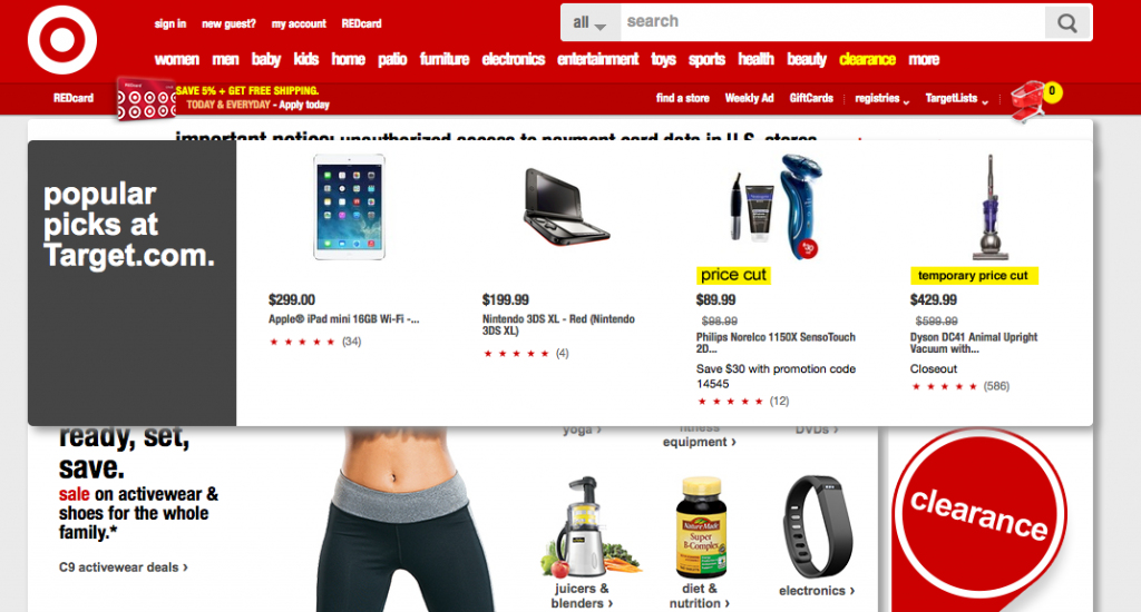 Target homepage after 2 seconds; the warning is covered over